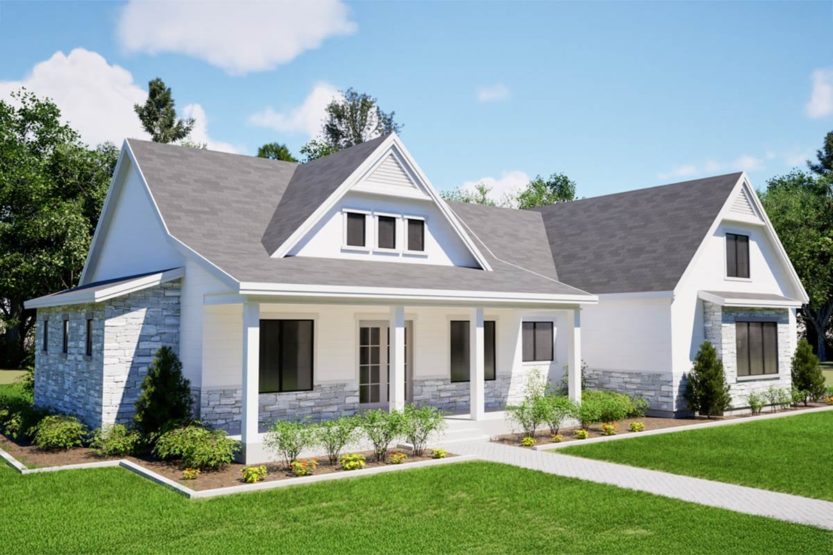 Plan 493036GNT: 5-Bed Modern Farmhouse Plan with Stone Veneer Exterior ...