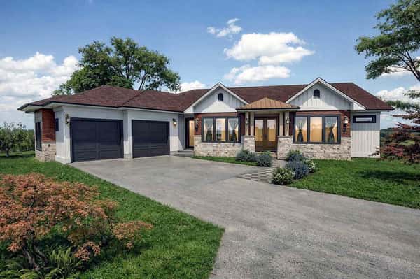 Single-Story Modern Craftsman Ranch House Plan with Den and Angled Garage
