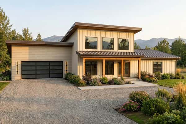 Modern Barndominium House Plan with Open Gathering Area and 2 Car Garage