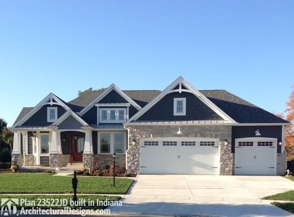 Craftsman Bungalow with 3-Car Front-Facing Garage
