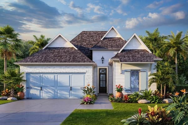 One-Story Acadian-Style House Plan with Split Bedrooms