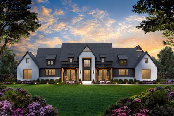 4-Bed Modern Farmhouse Plan with Outdoor Kitchen and Fireplace
