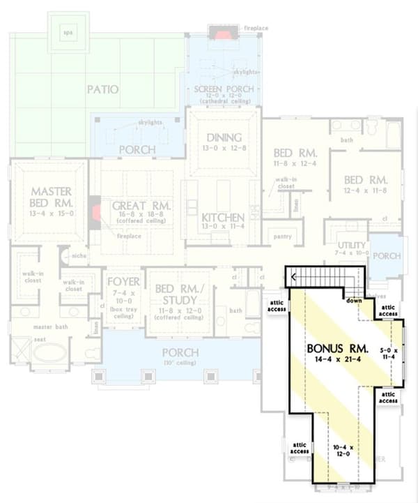 Traditional Craftsman Home Plan with Screened Porch and Split-bed Layout
