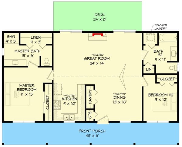 Simple Country Home Plan from Full Width Front Porch