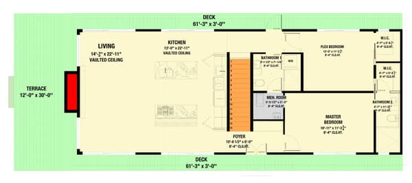 4 Bed Cabin Home Plan with Two Island Kitchen and Drive Under Garage