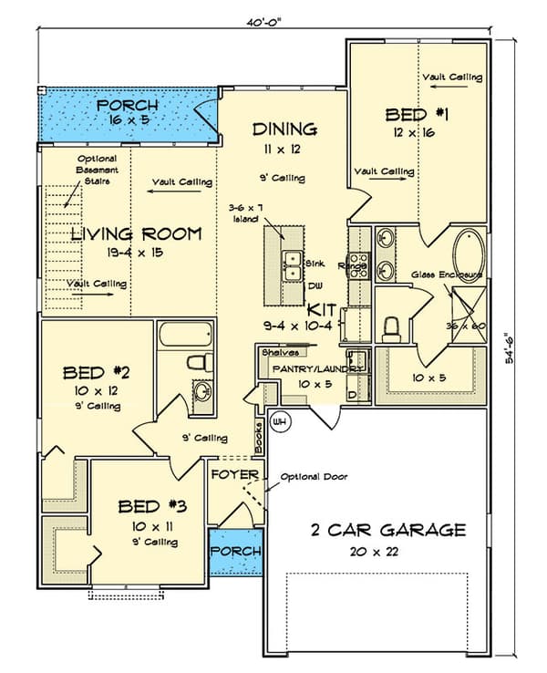 Split Bedroom New American House Plan Cottage with 2-Car Garage
