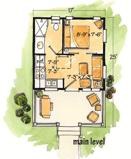 Plan 11537KN: Cozy Guest Cottage or Retreat - Floor Plan - Main Level - Cottage, Country, Log Cabin, Mountain, Vacation