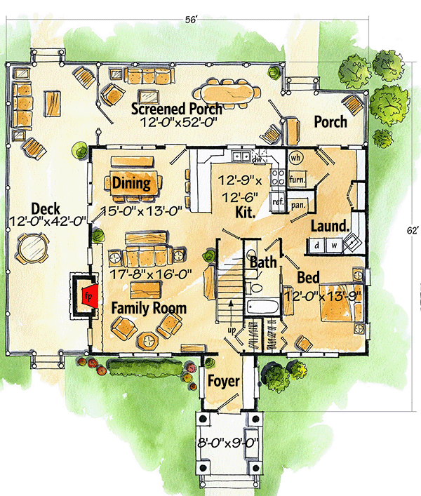 Plan 11545KN: Mountain Cabin - Floor Plan - Main Level - Cabin, Cottage, Country, Log Cabin, Mountain, Rustic, Vacation