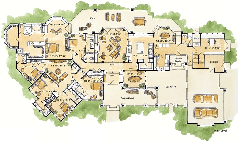 Plan 11562KN: 6-Bed Mountain Prairie Home Plan - 5815 Sq Ft - Floor Plan - Main Level - Craftsman, Mountain, Rustic, Vacation