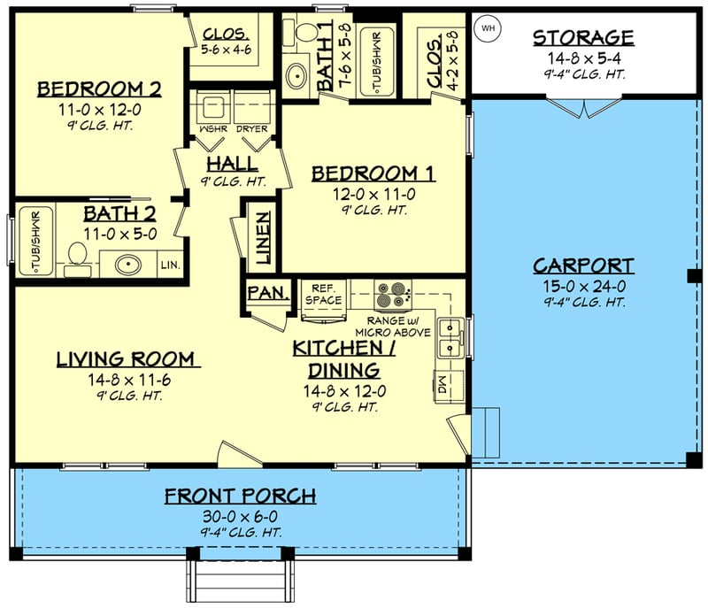 Plan 11724HZ: County Cottage with Carport - Floor Plan - Main Level - Country, Traditional
