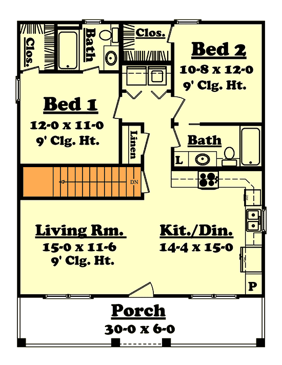 Plan 11725HZ: Practical Country Living - Floor Plan - Main Floor - Basement Version - Country, Traditional
