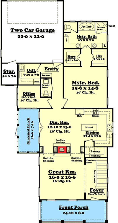 Plan 11775HZ: 3 Bedroom Narrow Lot House Plan - Floor Plan - Main Level - Cottage, Country, Traditional