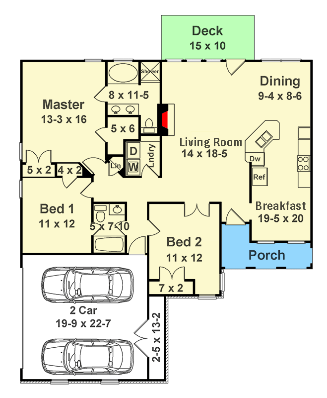 Plan 12101JL: Charming 3-Bedroom Ranch House Plan with 1464 Sq Ft of Living Space - Floor Plan - Main Level - Ranch, Traditional