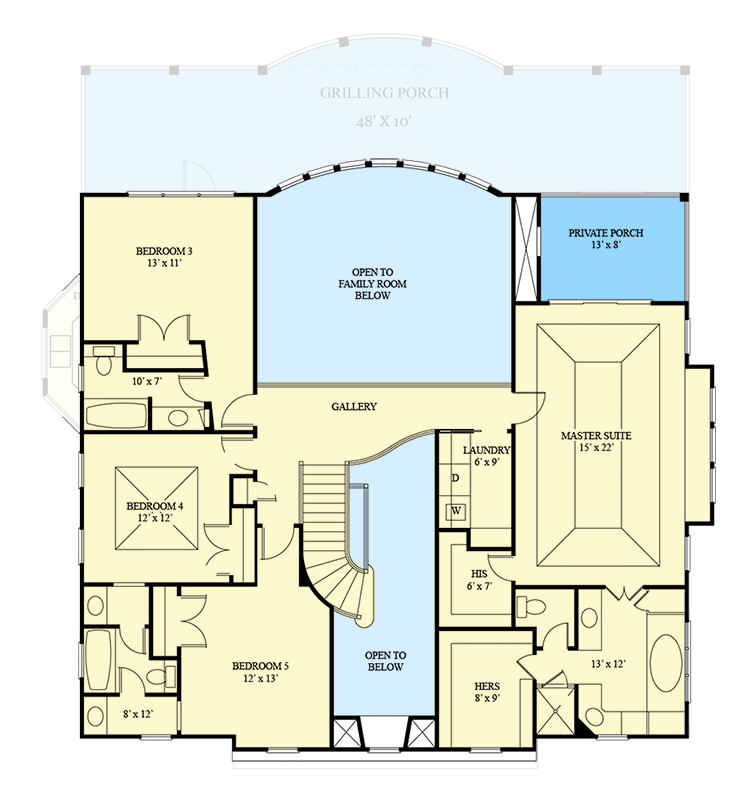 Plan 12237JL: Luxury Tuscan House Plan with 5 Bedrooms and Optional Finished Lower Level - 3073 Sq Ft - Floor Plan - 2nd Floor - European, Mediterranean, Spanish, Tuscan