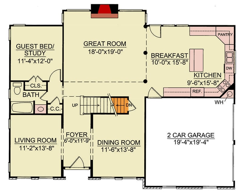 Plan 12238JL: Traditional Georgian House Plan with 4 Bedrooms and Two-Story Great Room - Floor Plan - Main Level - Colonial, Georgian, Traditional