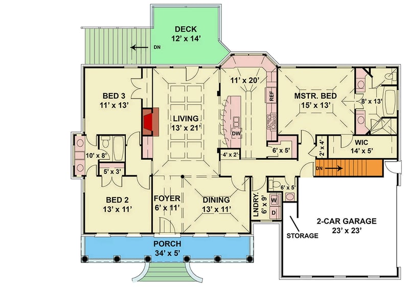 Plan 12254JL: Cape Cod House Plan with 3 Beds and Optionally Finished Basement - Floor Plan - Main Level - Cape Cod, Cottage, Country