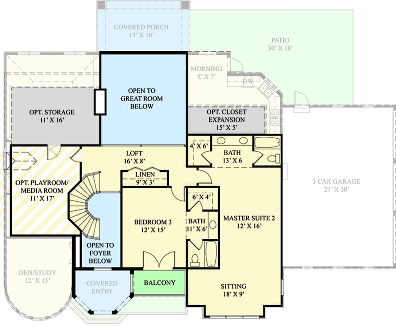 Plan 12264JL: Elegant Home Plan with 2 Master Suites - 3308 Sq Ft - Floor Plan - 2nd Floor - European