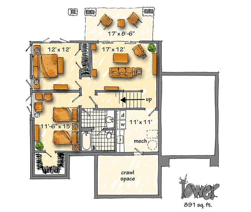 Plan 12908KN: Rustic Cottage With Picture Window - Floor Plan - Lower Level - Cottage, Country, Mountain, Rustic, Vacation