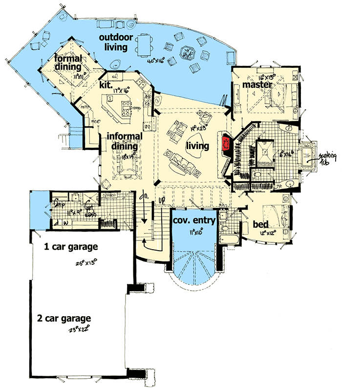 Plan 12928KN: Mountain Home Plan with Breathtaking Vaulted Living Room - Floor Plan - Main Level - Contemporary, Mid Century Modern, Mountain, Prairie, Rustic