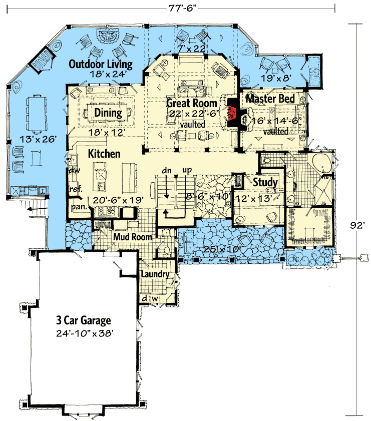 Plan 12933KN: Dream Mountain Home Plan - Floor Plan - Main Level - Cabin, Country, Craftsman, Mountain, Northwest, Rustic, Vacation
