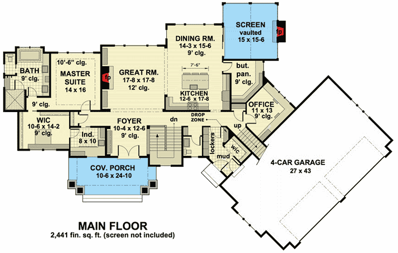 Plan 14652RK: 4 Bed 4 Bath Craftsman for a Sloping Lot - Floor Plan - Main Level - Craftsman, Mountain, Northwest