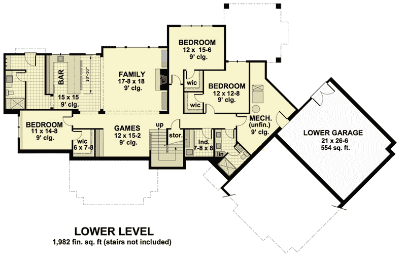 Plan 14652RK: 4 Bed 4 Bath Craftsman for a Sloping Lot - Floor Plan - Lower Level - Craftsman, Mountain, Northwest