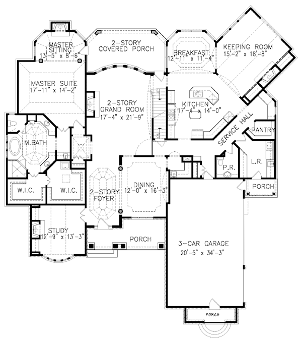 Plan 15658GE: Hip Roof French Country House Plan - Floor Plan - Main Level - European, French Country, Traditional