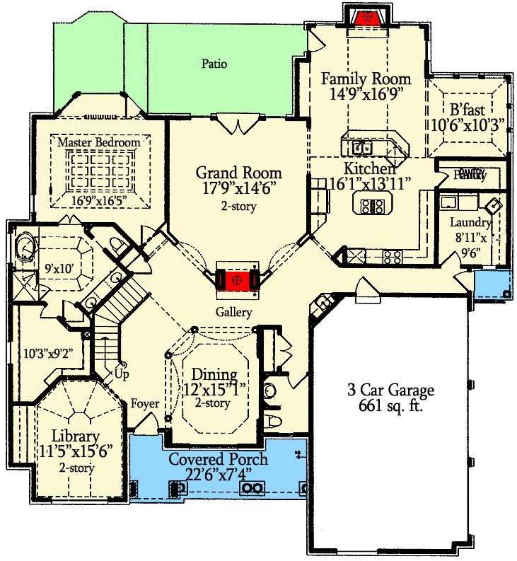 Plan 15668GE: Two-Story Grand Room - Floor Plan - Main Level - European, Rustic, Traditional