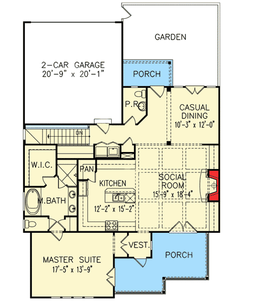 Plan 15701GE: For the Sloping Lot - Floor Plan - Main Level - Cottage, Craftsman, European