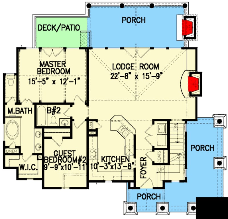 Plan 15702GE: Rustic Lodge Home Plan - 1754 Sq Ft - Floor Plan - Main Level - Cottage, Mountain, Rustic, Vacation