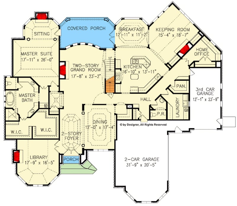 Plan 15728GE: Impressive European Home - Floor Plan - Main Level - European, Southern, Traditional