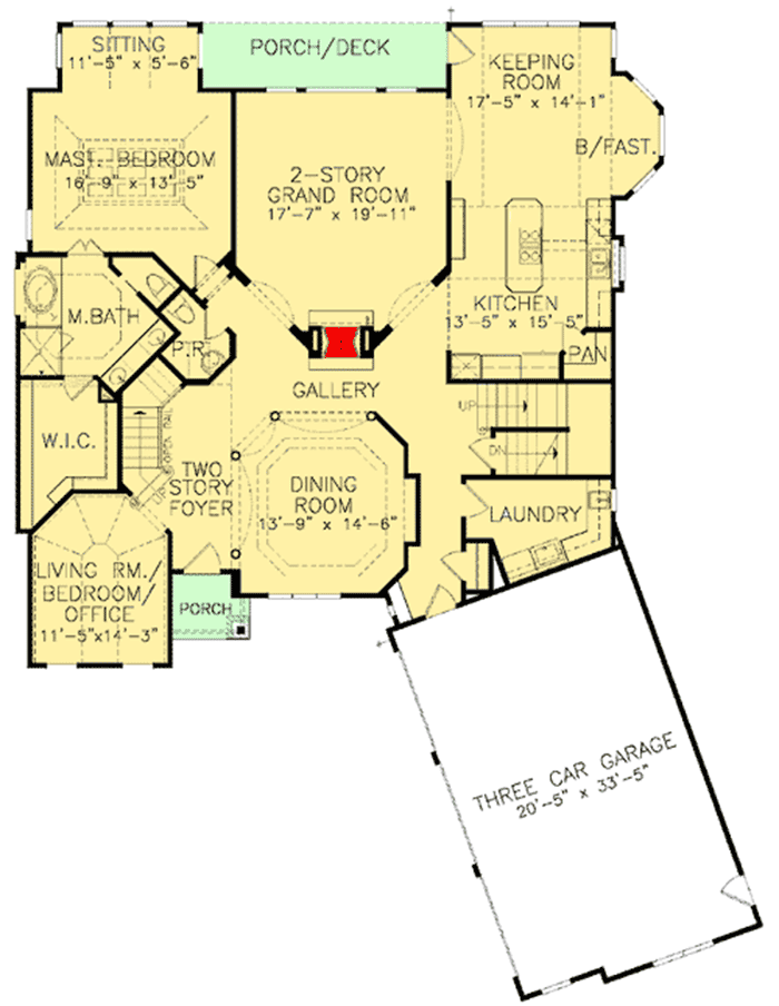 Plan 15760GE: Shingle-clad House Plan with Two-Sided Fireplace and Two-Story Grand Room - Floor Plan - Main Level - Craftsman, European, Mountain, Traditional