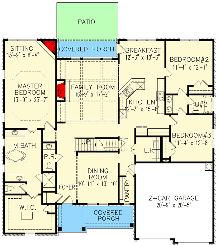 Plan 15779GE: Private Master Suite - Floor Plan - Main Level - Country, European