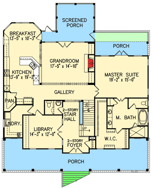 Plan 15797GE: Seaside Charmer - Floor Plan - Main Level - Beach, Country, Low Country, Southern
