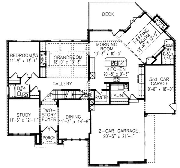 Plan 15818GE: Five Bedrooms - Floor Plan - Main Level - Traditional