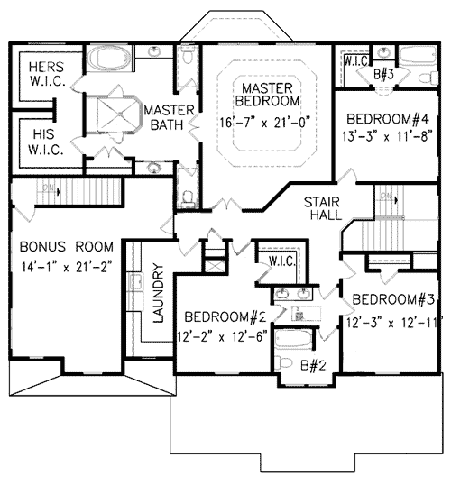 Plan 15843GE: Five Bedrooms Plus Bonus Room - Floor Plan - 2nd Floor - Traditional