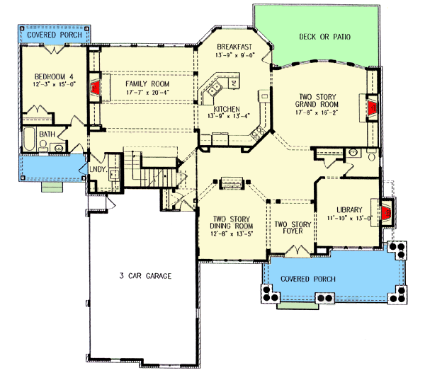 Plan 15868GE: Grand Two-Story Ceilings - Floor Plan - Main Level - European, Traditional