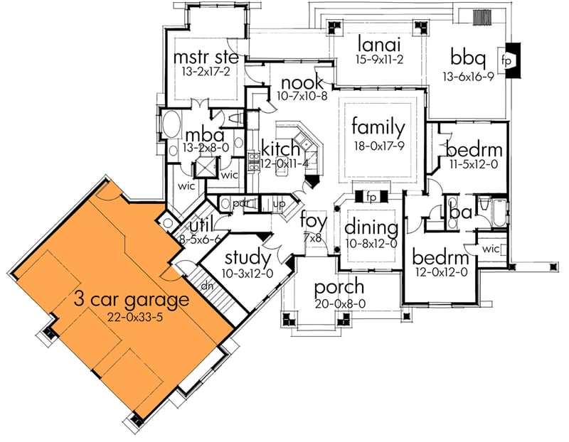 Plan 16800WG: Exciting Mountain House Plan Retreat - 2091 Sq Ft - Floor Plan - Main Level - 3-Car Garage Option (+$195) - Cottage, Craftsman, Mountain, Ranch, Rustic
