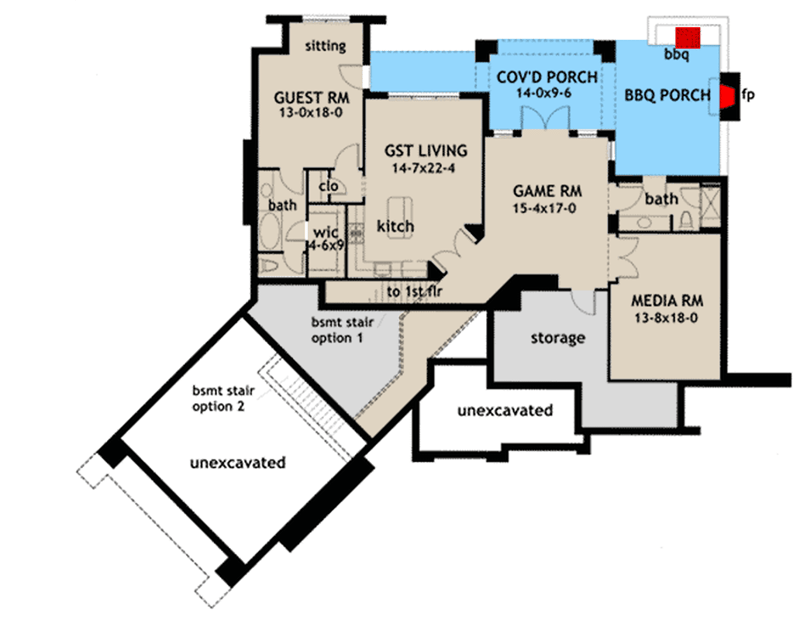 Plan 16800WG: Exciting Mountain House Plan Retreat - 2091 Sq Ft - Floor Plan - Basement Option 2 - Cottage, Craftsman, Mountain, Ranch, Rustic