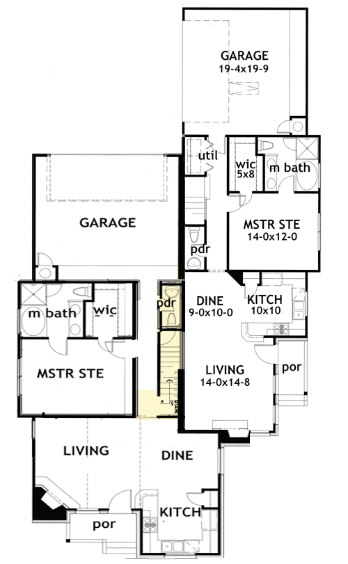 Plan 16809WG: Duplex House Plan with Unique Units - Floor Plan - Basement option - European, Traditional