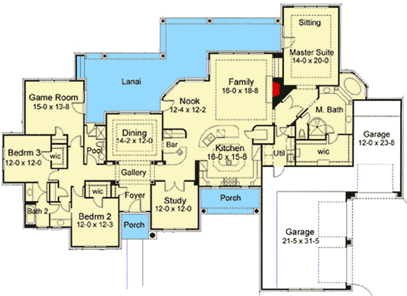 Plan 16814WG: Tuscan Influences - Floor Plan - Main Level - Mediterranean, Spanish, Tuscan
