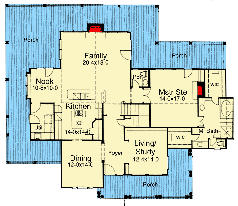 Plan 16832WG: Farmhouse with Wrap-Around Porch - Floor Plan - Main Level - Country, Farmhouse