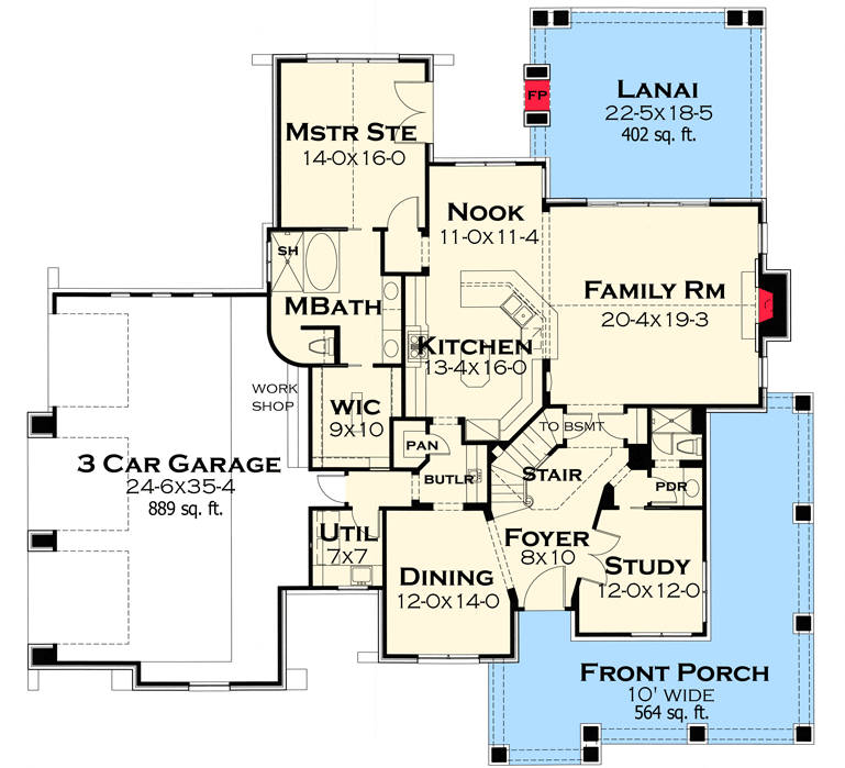 Plan 16858WG: Lovely Spaces Inside and Out - Floor Plan - Main Level - Craftsman, Mountain, Northwest, Vacation