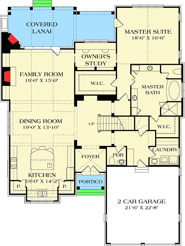 Plan 17503LV: Master Suite with Dual Access - Floor Plan - Main Level - European, Tudor