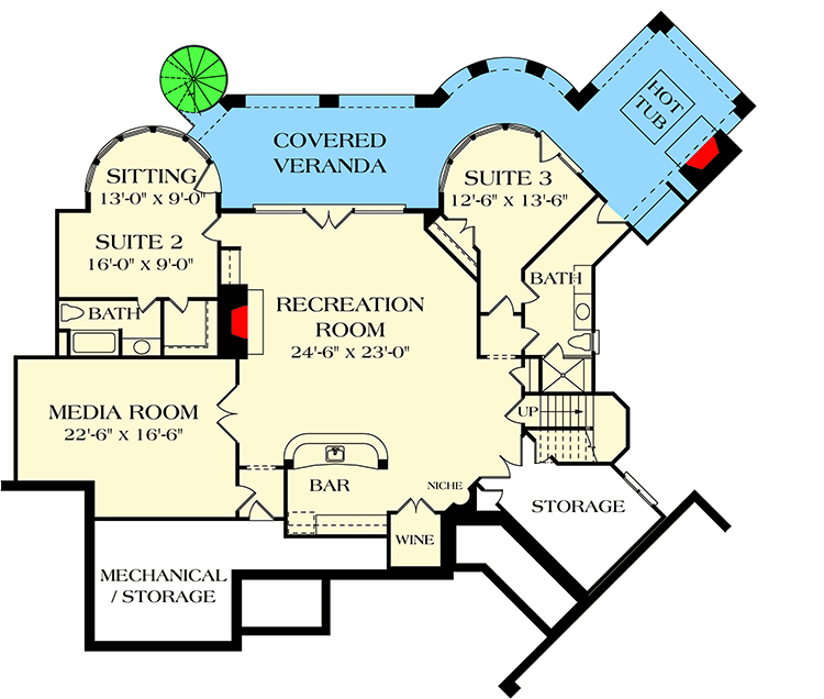Plan 17505LV: French Country Dreaming - Floor Plan - Lower Level - European, French Country