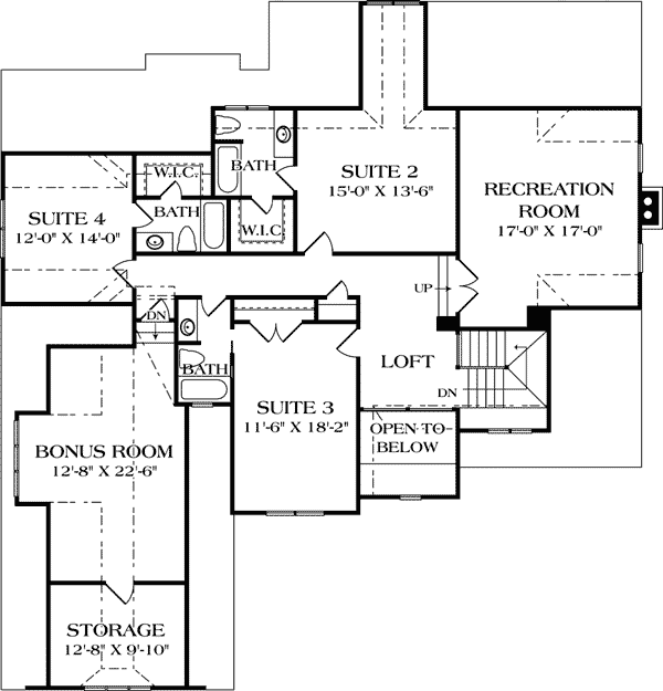 Plan 17520LV: 4-Bed Craftsman Home - 3680 Sq Ft - Floor Plan - 2nd Floor - Craftsman, Traditional