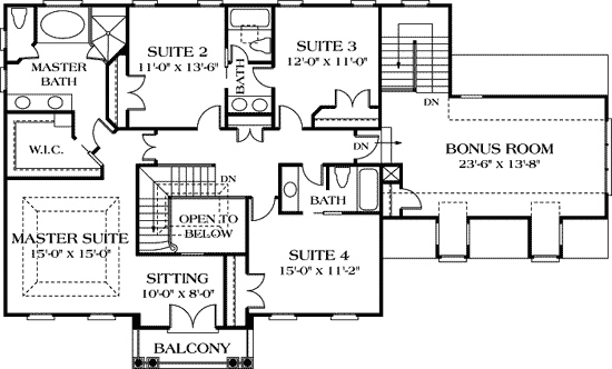 Plan 17660LV: Georgian House Plan with Bonus Room - Floor Plan - 2nd Floor - Colonial, Georgian, Southern, Traditional