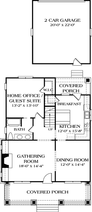 Plan 1772LV: Appealing Cottage with Flex Room and 2-Car Garage - Floor Plan - Main Level - Bungalow, Cottage, Craftsman