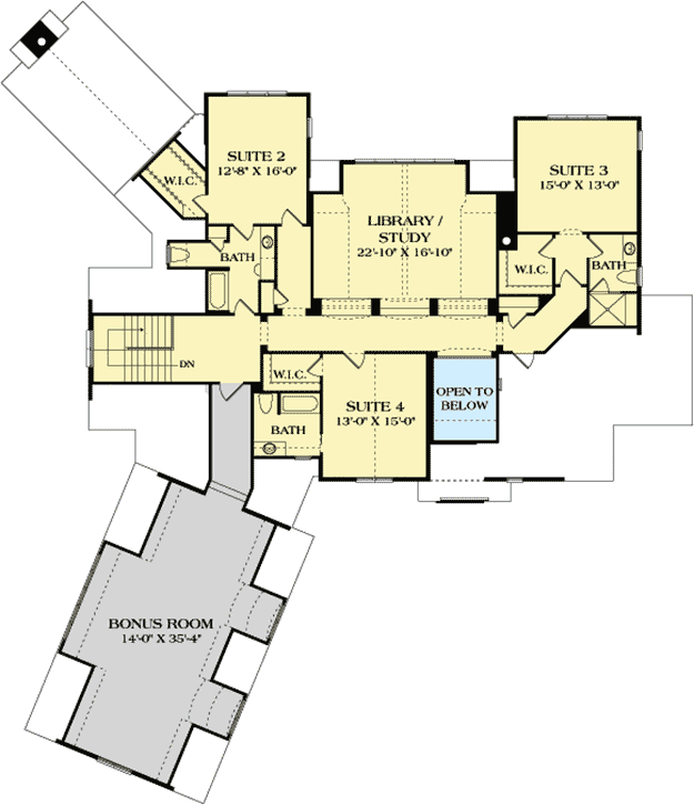 Plan 17789LV: European House Plan with Second Floor Library - Floor Plan - 2nd Floor - European, French Country, Traditional
