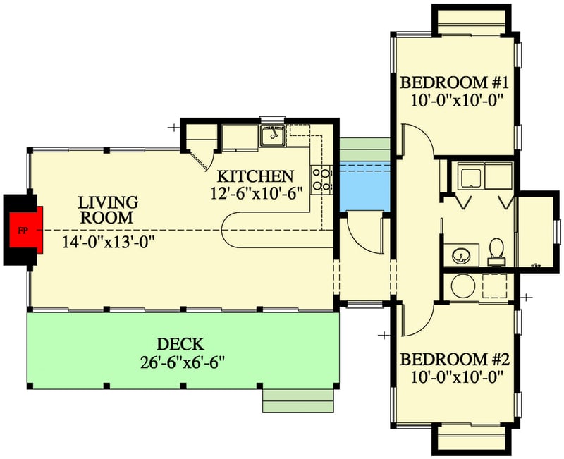 Plan 1799DW: Main Master Vacation Home with Deck Views - Floor Plan - Main Level - Cabin, Mountain, Rustic, Vacation